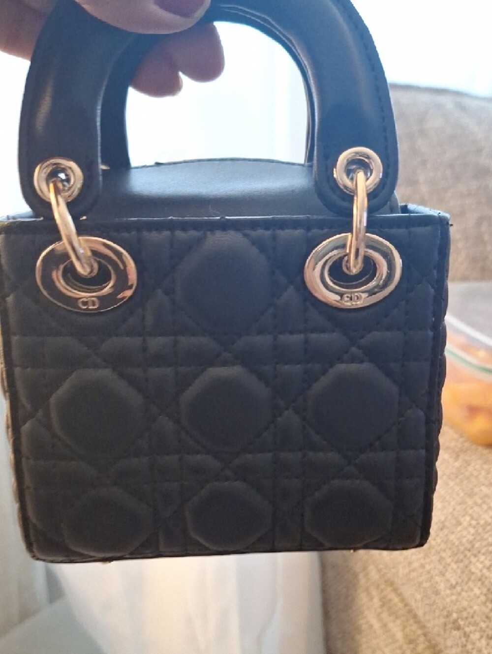 Black Quilted Mini Top-Handle Bag with Gold Charms - Picture 2 of 2